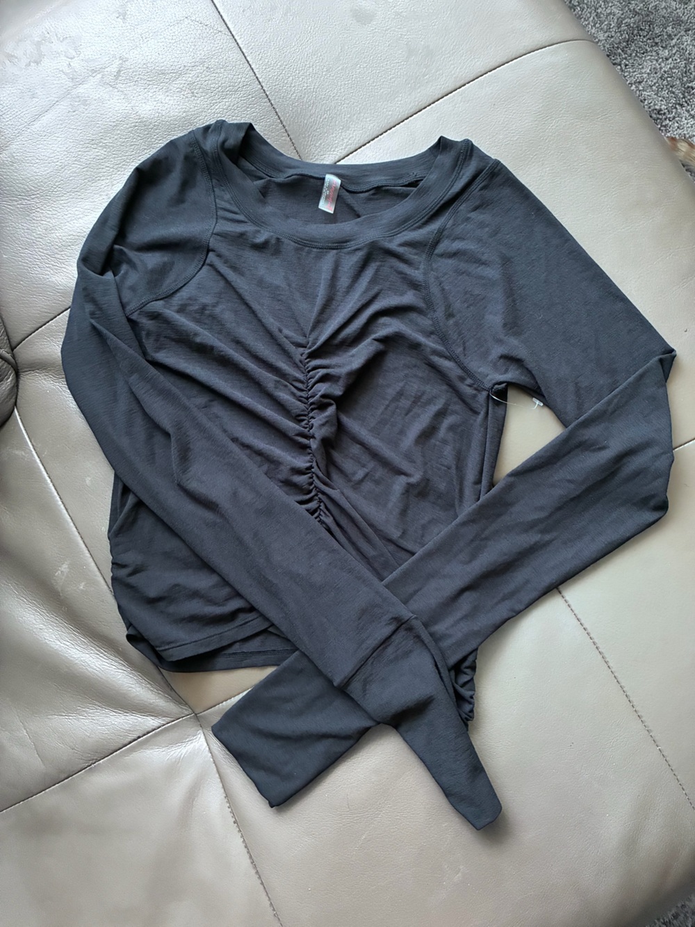 FP Movement by Free People Black Long Sleeve Ruched Front Top